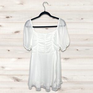 𝅺ALTAR'D State White A-Line Smocked  Peasant-Sleeve Mini Dress Size M